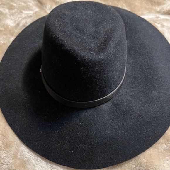 NWT Inverni Italian Black Rabbit Hair Wide Brimmed Hat 58cm - Picture 1 of 6